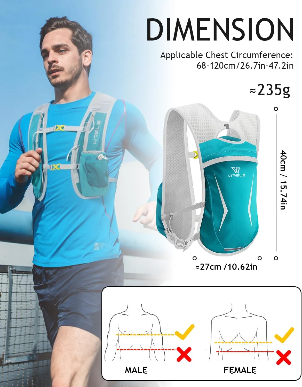 Hydration Running Vest for Men Women,5L Lightweight Water Backpack with 1.5L Leakproof Water Bladder,Hydration Vest for Marathon Cycling Jogging Hiking
