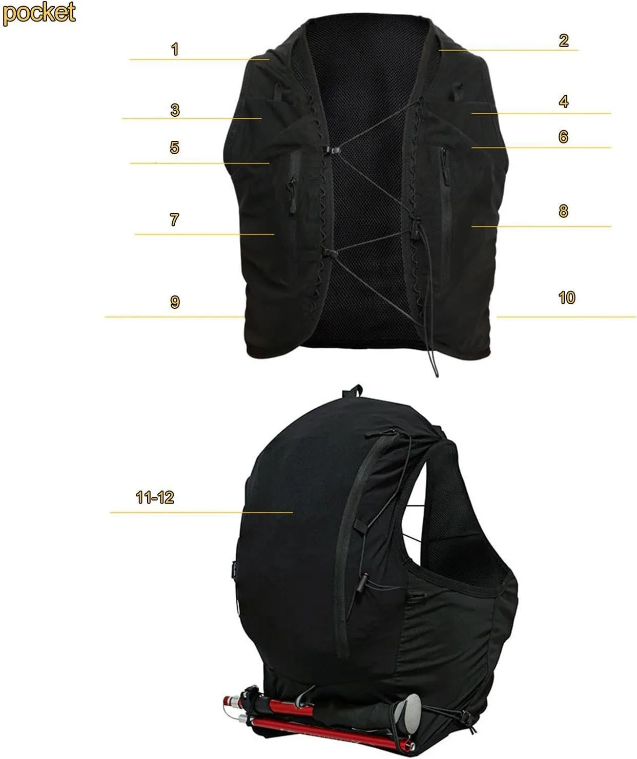 Hydration Vest Outdoor Sport Bag, 12L Capacity Backpack Lightweight Adjustable Running Vest Hydration Pack for Climbing