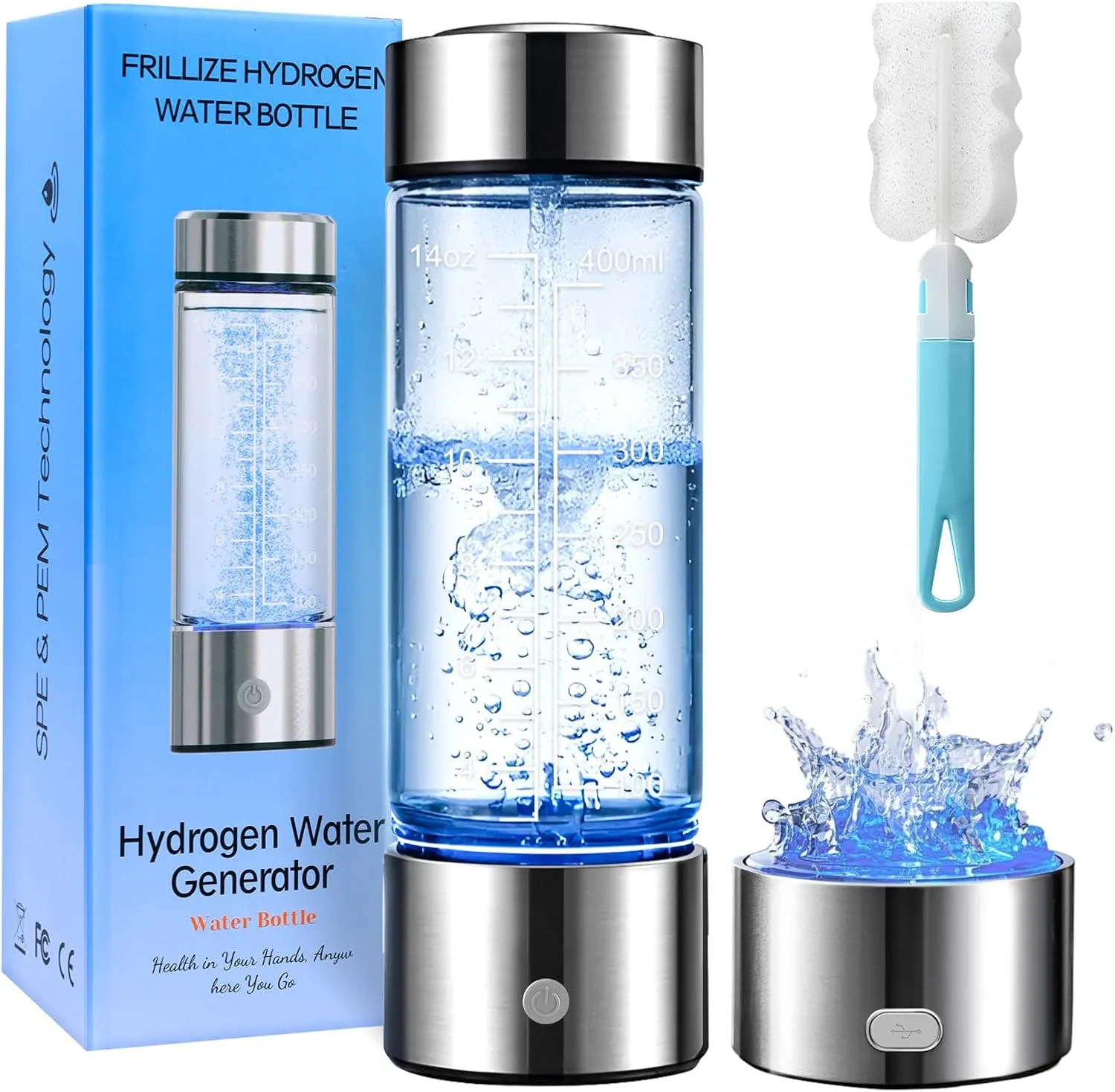 Hydrogen Water Bottle -420ml, 3-Minute Portable Electrolysis Hydrogen Generator - SPE/PEM Technology, 900-1600ppb, Hydrogen Water Generator, Reduces Fatigue - for Home, Gym, Travel & Office