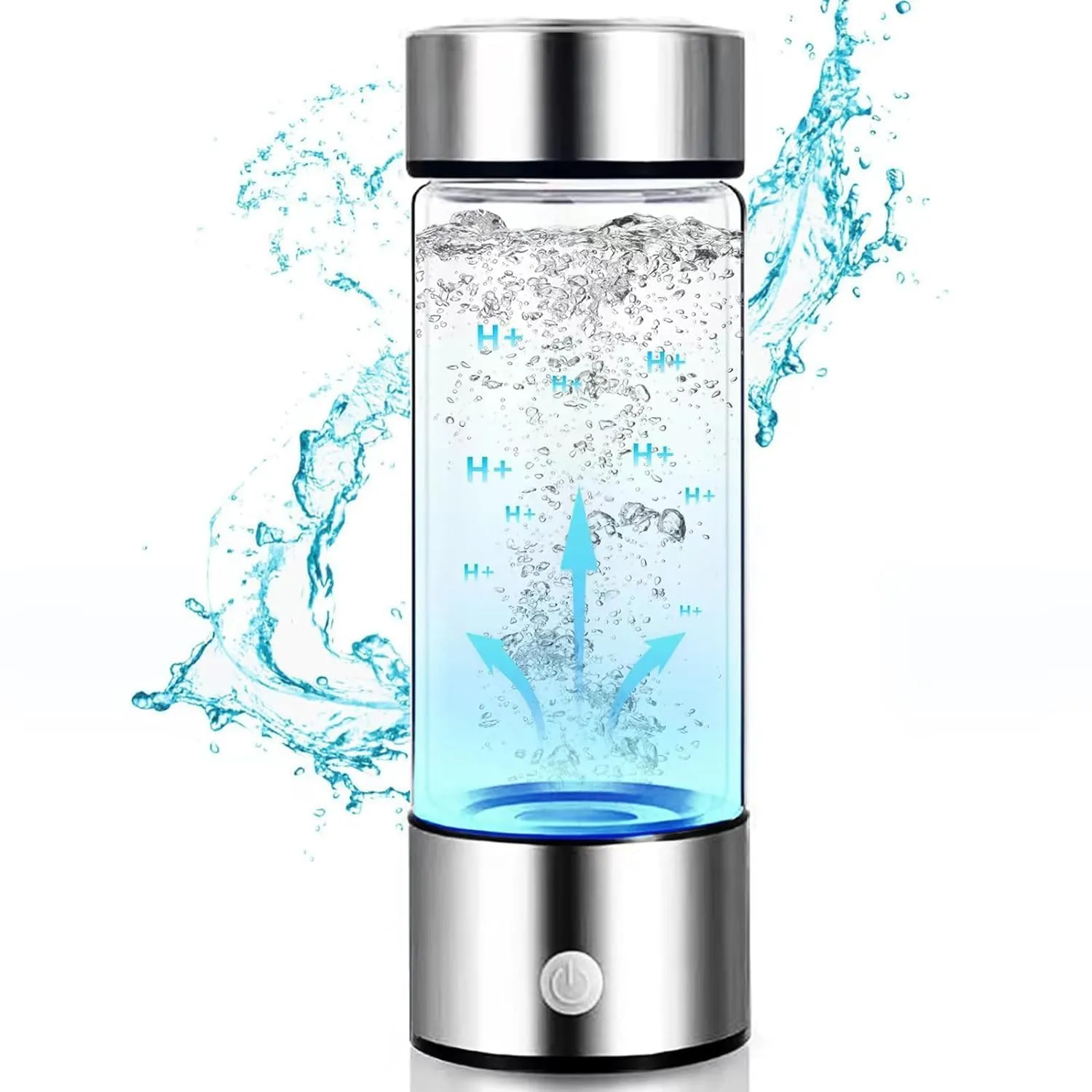 Hydrogen Water Bottle Sport - Portable Hydrogen Infuser for Enhanced Hydration, BPA-Free, Leak-Proof, 420ml/15oz, Ideal for Fitness, Hiking, Travel & Daily Use (Silver)