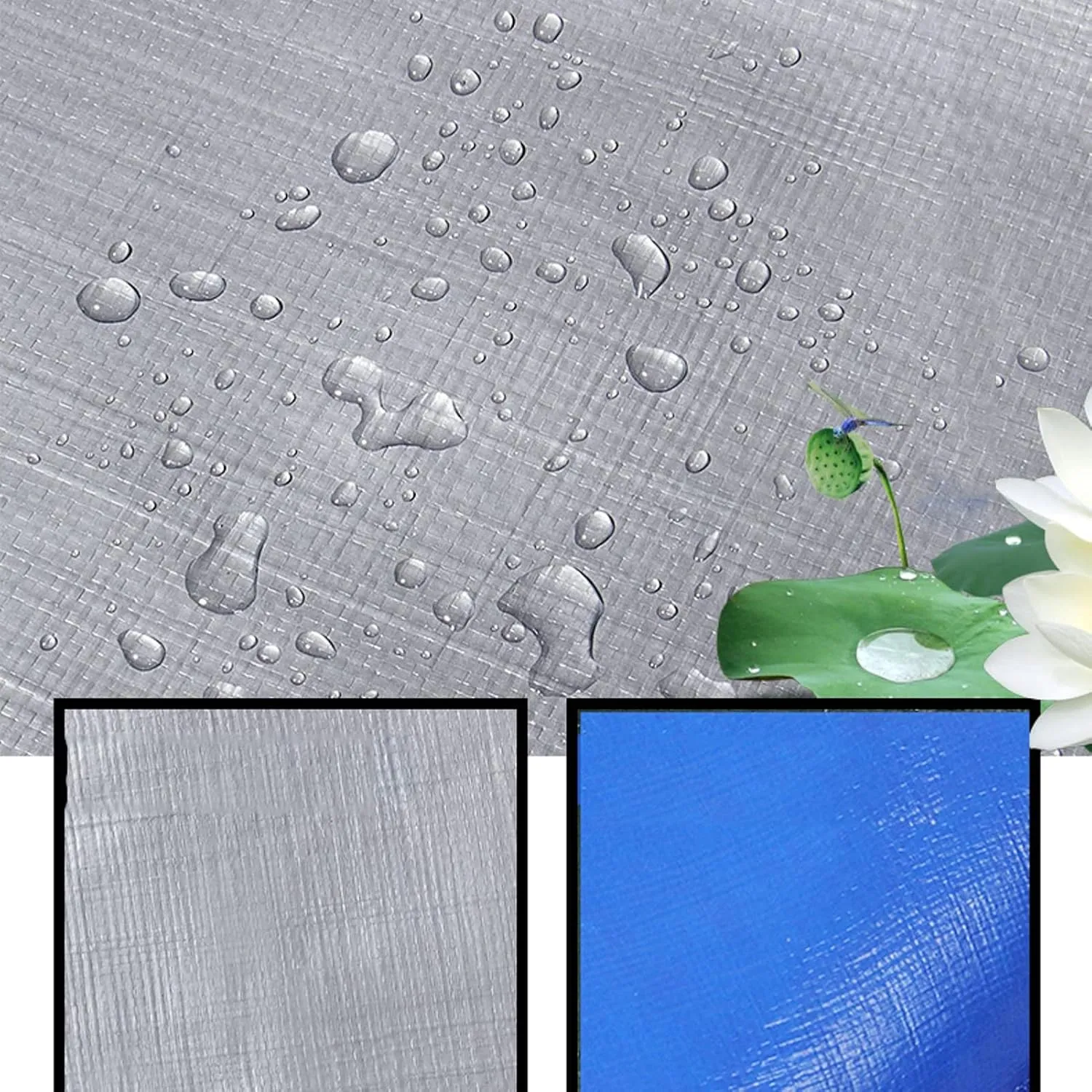 HYHMJ-Tarpaulin 0.32mm Waterproof Heavy Duty Ground Sheet, with Buttonhole Reinforced Edges, Outdoor Canvas for Camping Trucks, 160g/m²,Silver blue,1.8x6.8m