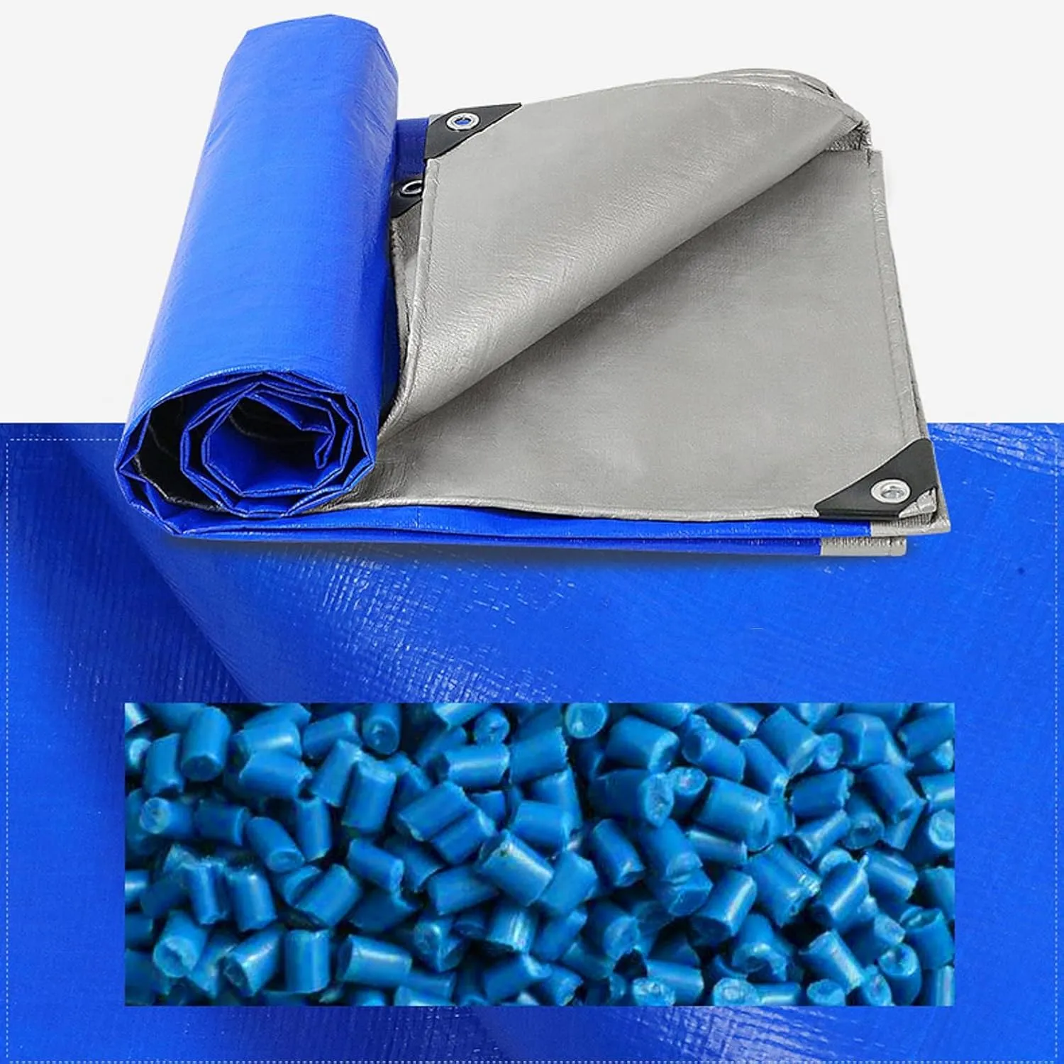 HYHMJ-Tarpaulin 0.32mm Waterproof Heavy Duty Ground Sheet, with Buttonhole Reinforced Edges, Outdoor Canvas for Camping Trucks, 160g/m²,Silver blue,1.8x6.8m