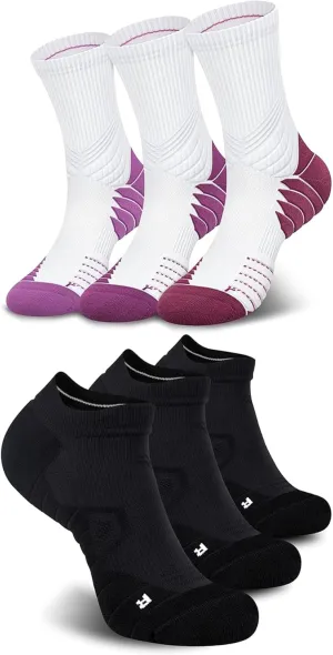 Hylaea 6 Pairs Running Socks for Men, Coolmax Anti-Blister Cushion Socks for Athletic, Padded Moisture Wicking & Seamless Size L Red & Black