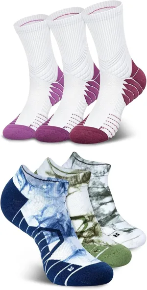 Hylaea 6 Pairs Running Socks for Men, Coolmax Anti-Blister Cushion Socks for Athletic, Padded Moisture Wicking & Seamless Size L Red & Blue Green White