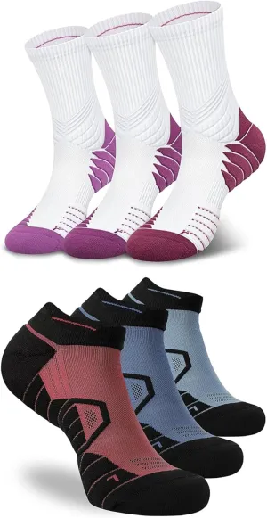 Hylaea 6 Pairs Running Socks for Men, Coolmax Anti-Blister Cushion Socks for Athletic, Padded Moisture Wicking & Seamless Size L Red & Red Blue Green