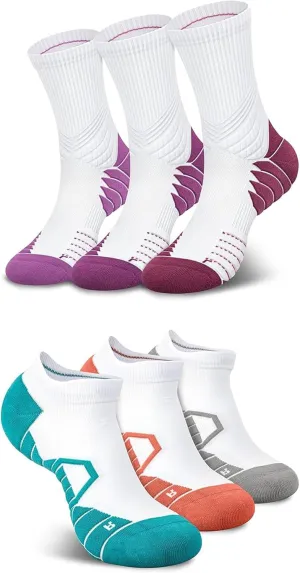 Hylaea 6 Pairs Running Socks for Men, Coolmax Anti-Blister Cushion Socks for Athletic, Padded Moisture Wicking & Seamless Size L Red & Red Blue Grey