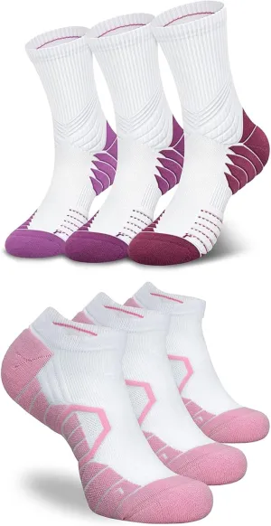 Hylaea 6 Pairs Running Socks for Men, Coolmax Anti-Blister Cushion Socks for Athletic, Padded Moisture Wicking & Seamless Size L Red & Red