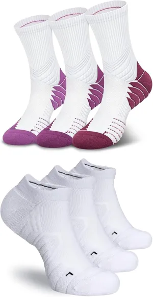 Hylaea 6 Pairs Running Socks for Men, Coolmax Anti-Blister Cushion Socks for Athletic, Padded Moisture Wicking & Seamless Size L Red & White