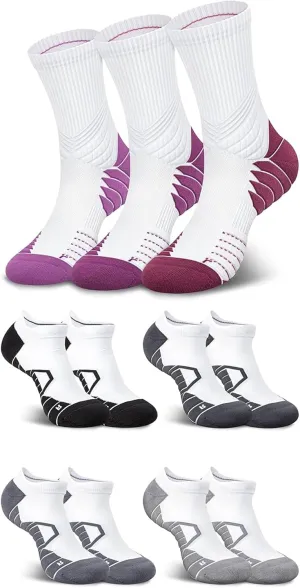 Hylaea 7 Pairs Running Socks for Men, Coolmax Anti-Blister Cushion Socks for Athletic, Padded Moisture Wicking & Seamless Size S Red & Black Grey White