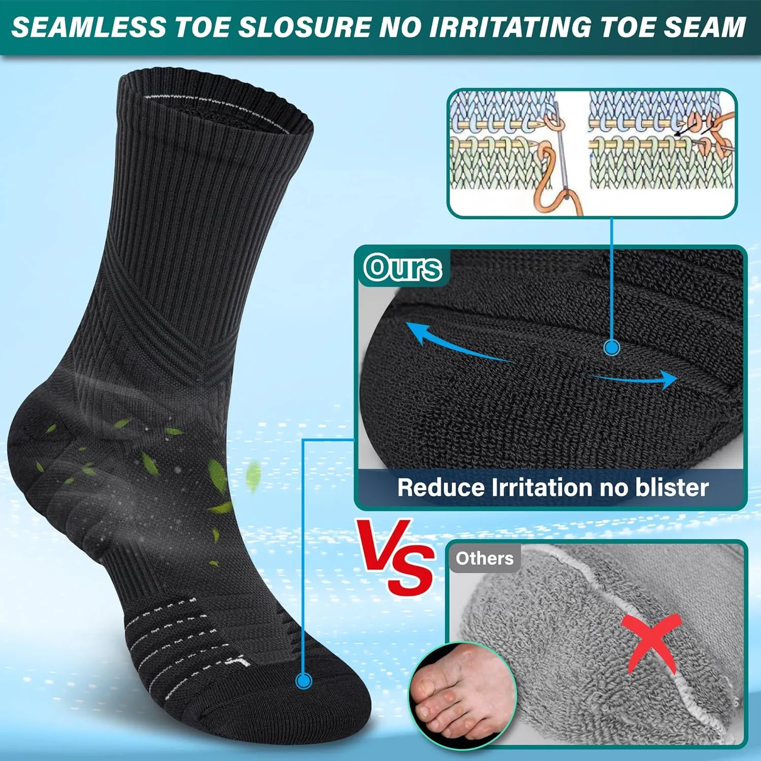 Hylaea Compression Running Socks for Men, Coolmax Anti-Blister Cushion Crew Socks for Athletic Basketball Tennis
