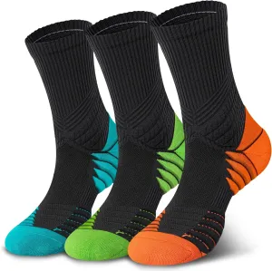 Hylaea Compression Running Socks for Men, Coolmax Anti-Blister Cushion Crew Socks for Athletic Basketball Tennis