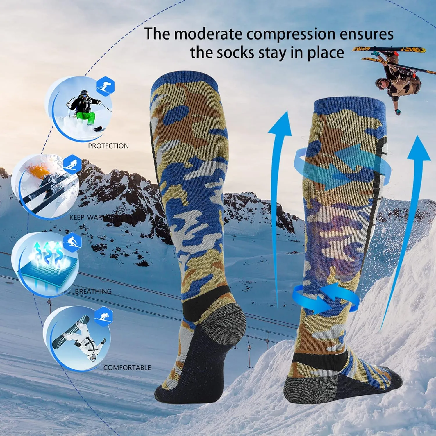 Hylaea Merino Wool Ski Socks, Cold Weather Socks for Snowboarding, Snow, Winter, Thermal Knee-high Warm Socks, Hunting