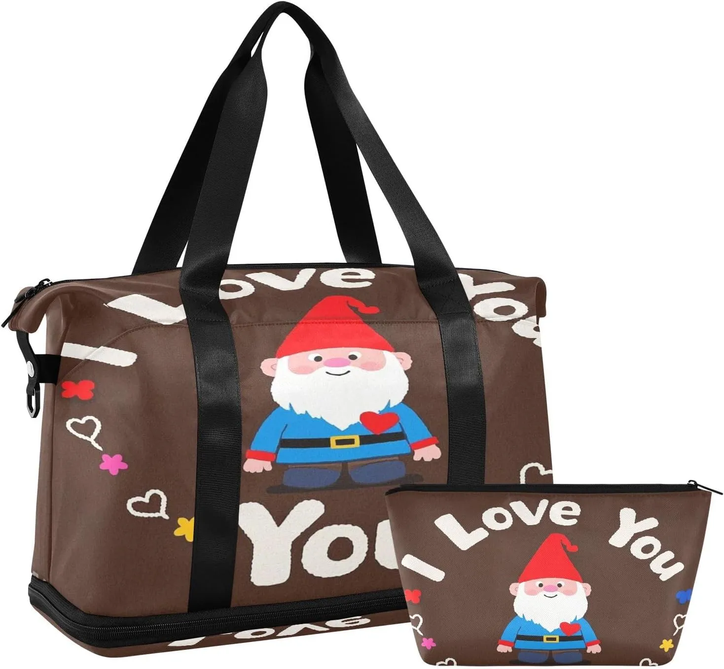 I Love Your Valentine Cartoon Dwarf Travel Duffel Bags Weekender Bag with Toiletry Bag for Trekking Foldable
