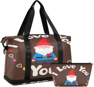 I Love Your Valentine Cartoon Dwarf Travel Duffel Bags Weekender Bag with Toiletry Bag for Trekking Foldable