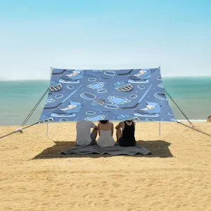 Ice Hockey Elements Pattern Beach Camping Tent Sun Shelter for Whole Family, Beach Shade Canopy with UPF50  UV Protection,Easy Set Up and Carry,Outdoor Shade for Trips, Fishing, Backyard Fun Pi
