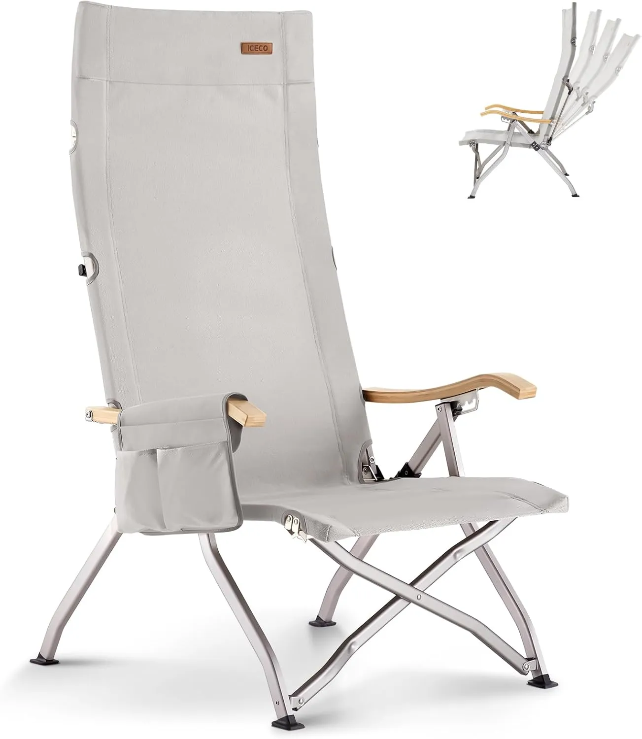 ICECO Large Wide 22" Adjustable Camping Chairs for Adults Heavy Duty, Foldable High Back Camping Chair, Portable Reclining Lawn Chair with Storage Bag, 400LBS, 10 Years Warranty(Low-seat)