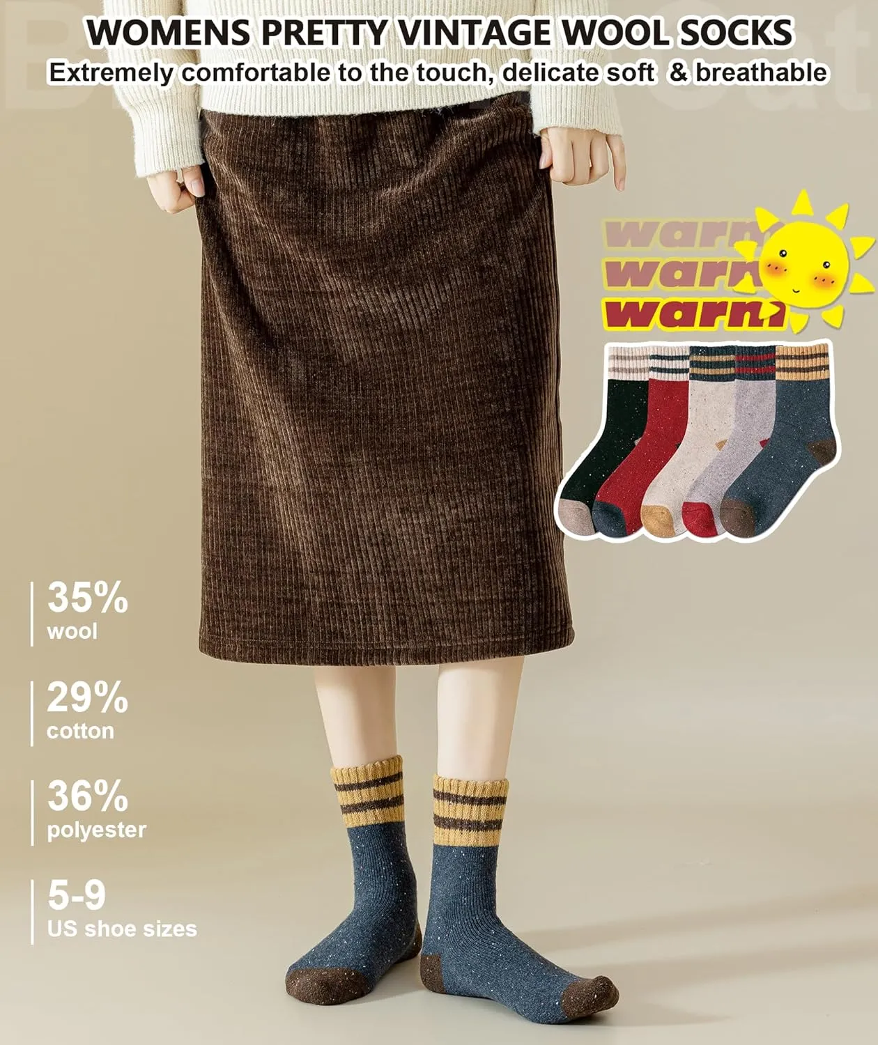 IIG 3-5 Pairs Womens Super Thick Warm Winter Crew Socks Cute Fashion Knit Cozy Socks Gifts for Women