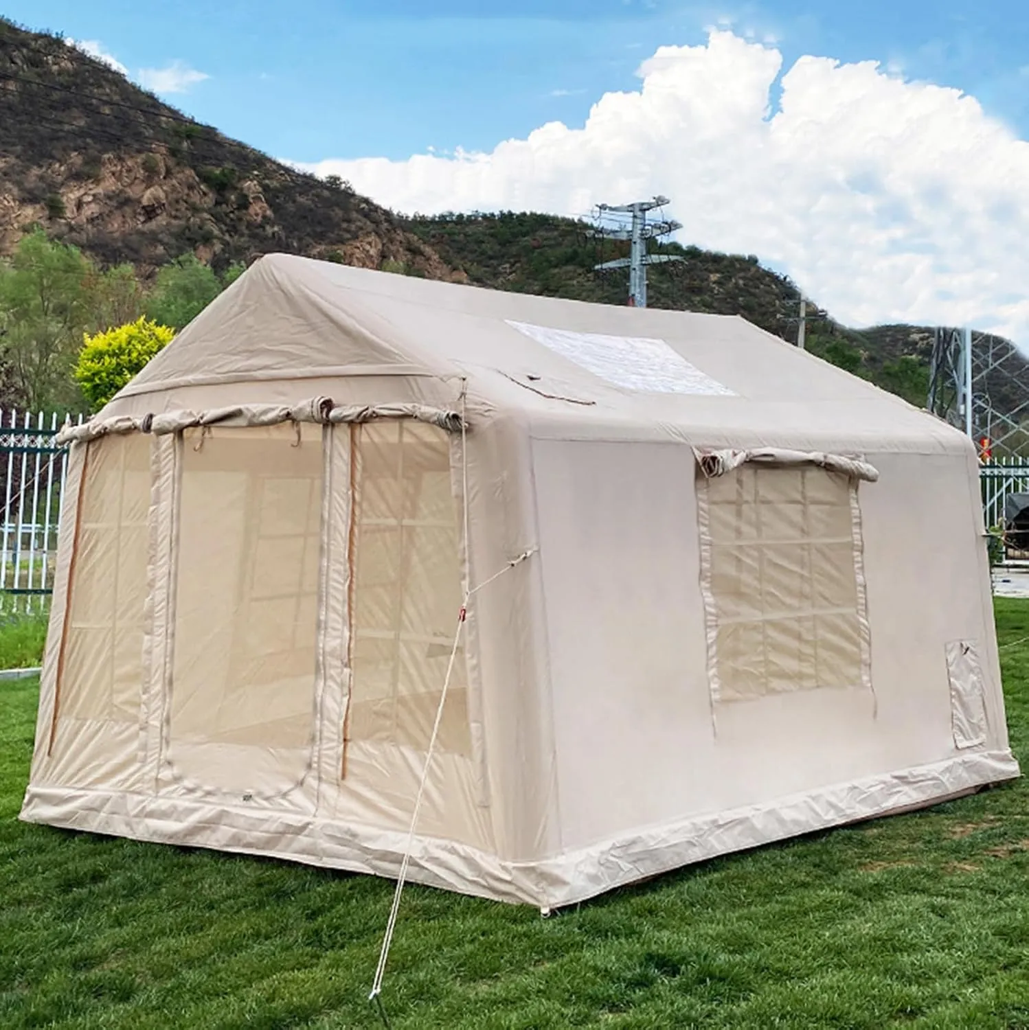 Inflatable Camping Tent with Pump, 4 Seasons Cabin Tent 9㎡, Easy Install Glamping Tents, Outdoor Oxford Tent Windproof with Carry Bag