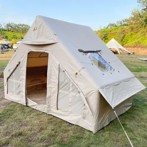 Inflatable Canvas Tents for Camping 2-8 Person Gonflable Large Yurt Tents, Easy Setup/Waterproof/Breathable Outdoor Oxford Canvas Teepee Tents 4-Seaso