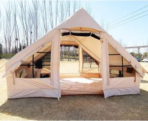 Inflatable Glamping Tent with Pump, Easy Setup Waterproof Outdoor Oxford Tents, Self-Supporting Structure Cabin Tent with Mosquito Screen, 4-5 Person Inflatable House Tent, 4 Season Air Tent