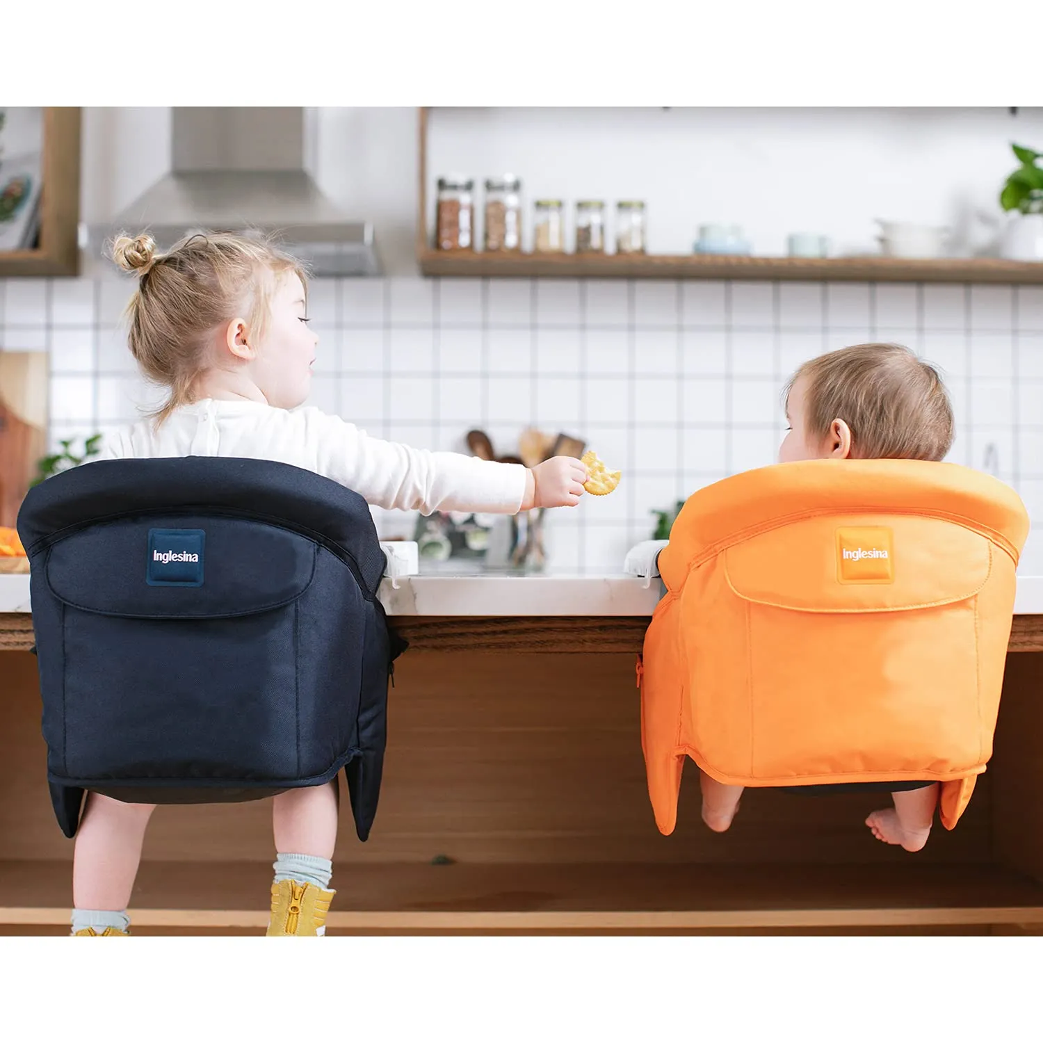 Inglesina Fast Table Chair, Orange - Portable Baby High Chair - for Babies & Toddlers 6-36 Months - Collapsible Design - Fits Tables 0.8'' to 3.5'' Thick - Compact & Easy to Use - Travel Bag Included
