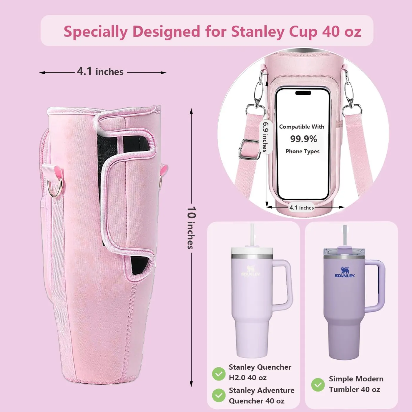 Initial A-Z Carrier Bag for Stanley Cup 40 oz, Stanley Cup Holder with Strap for Stanley 40 oz Tumbler with Handle, Stanley Cup Accessories with Stanley Cup Straw Cover - Spill Stopper - Letter Charm