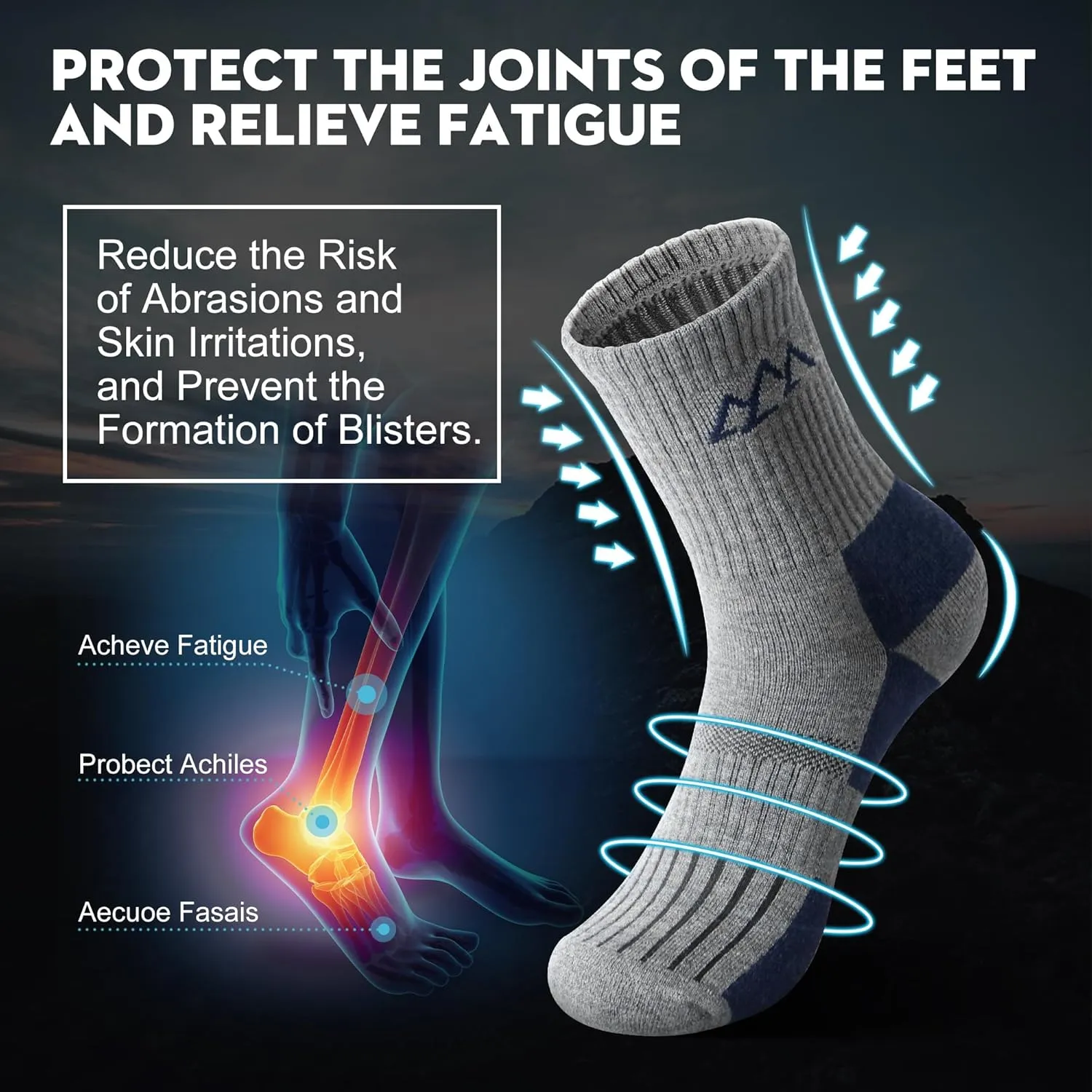 innotree 3 Pack Men's Merino Wool Hiking Socks, Micro Crew Cushioned Hiking Walking Thermal Moisture Wicking Trekking Socks