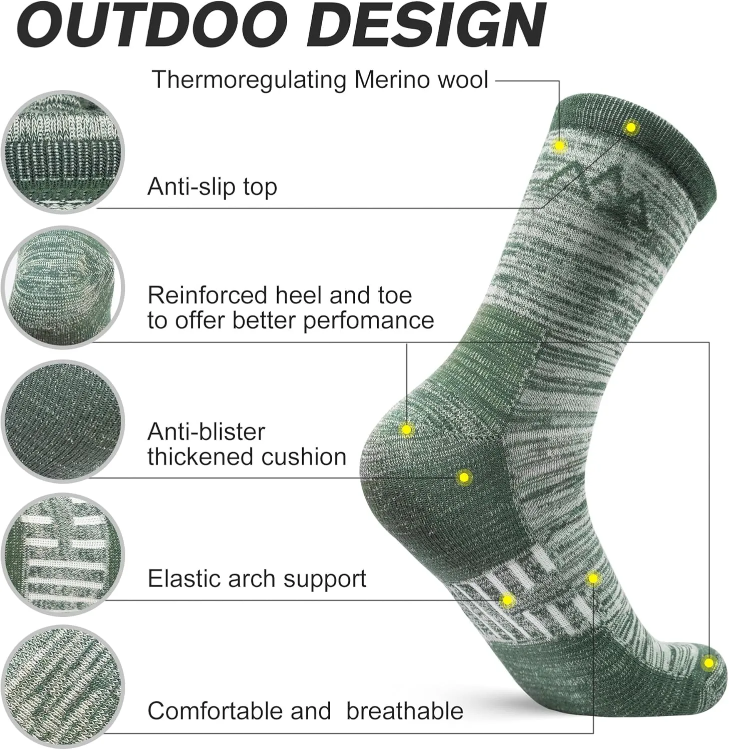innotree 3 Pack Men's Merino Wool Hiking Socks, Micro Crew Cushioned Hiking Walking Thermal Moisture Wicking Trekking Socks
