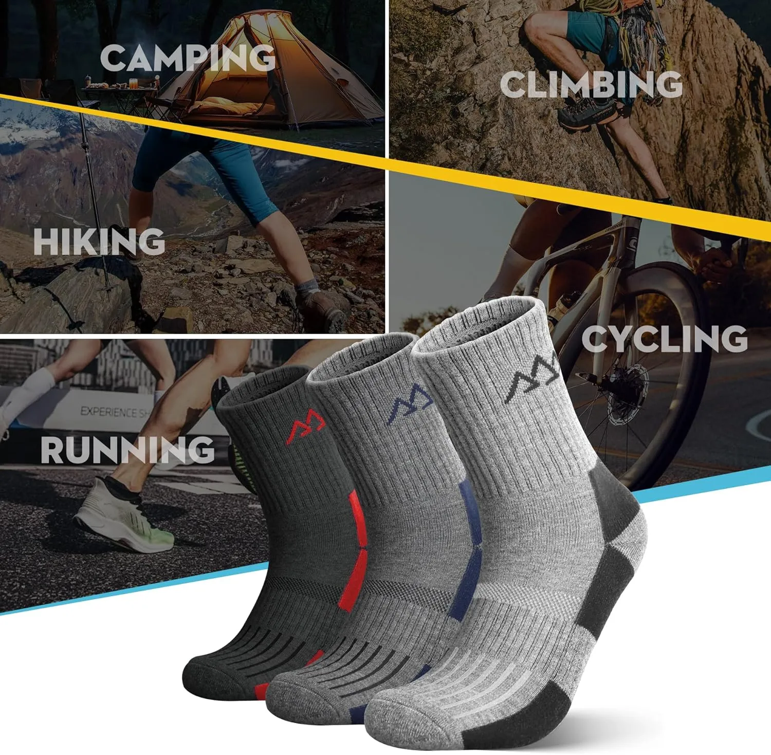 innotree 3 Pack Men's Merino Wool Hiking Socks, Micro Crew Cushioned Hiking Walking Thermal Moisture Wicking Trekking Socks