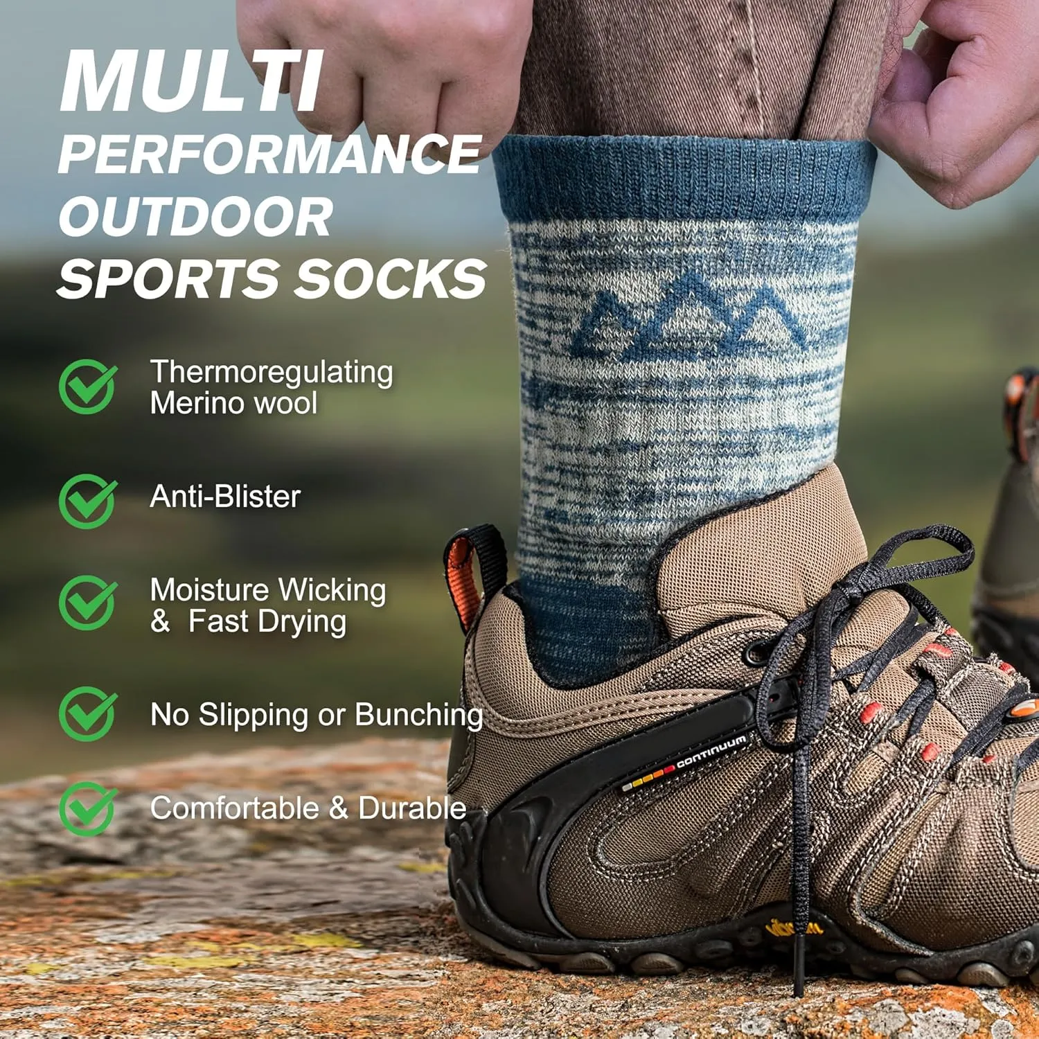 innotree 3 Pack Men's Merino Wool Hiking Socks, Micro Crew Cushioned Hiking Walking Thermal Moisture Wicking Trekking Socks