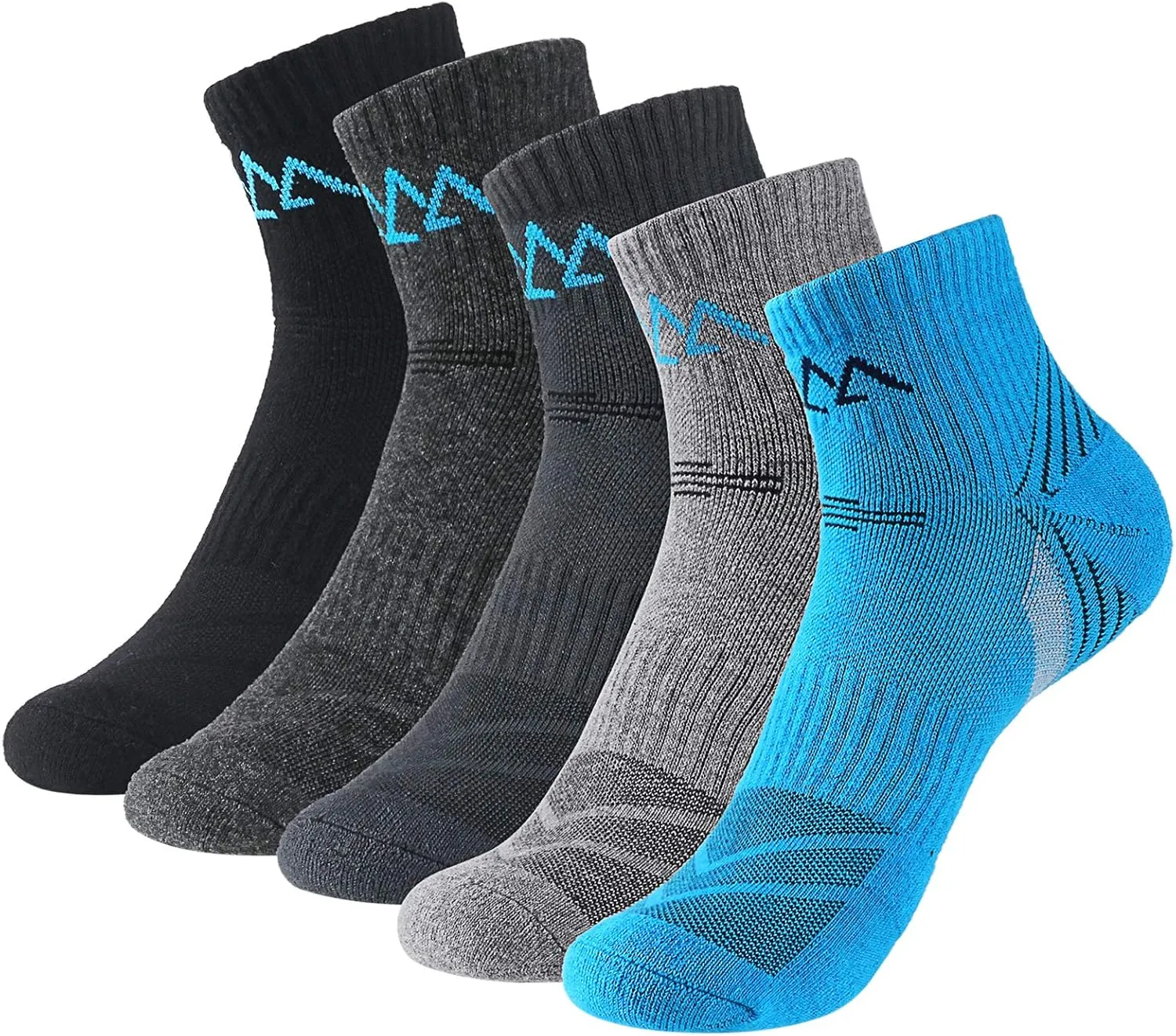 innotree 5 Pack Men's Cushioned Hiking Walking Running Socks,Moisture Wicking Multi Performance Quarter Crew Athletic Socks