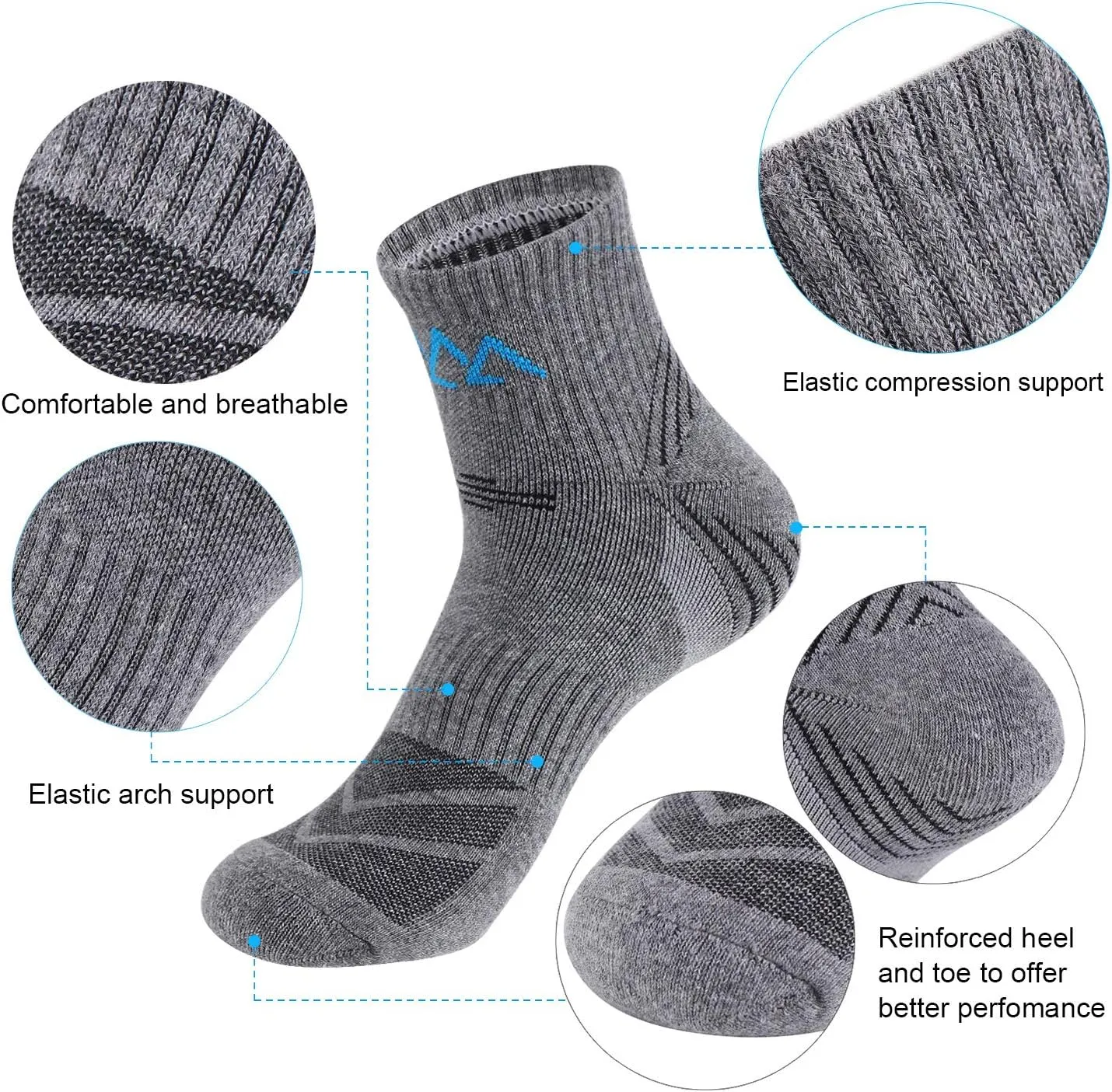 innotree 5 Pack Men's Cushioned Hiking Walking Running Socks,Moisture Wicking Multi Performance Quarter Crew Athletic Socks