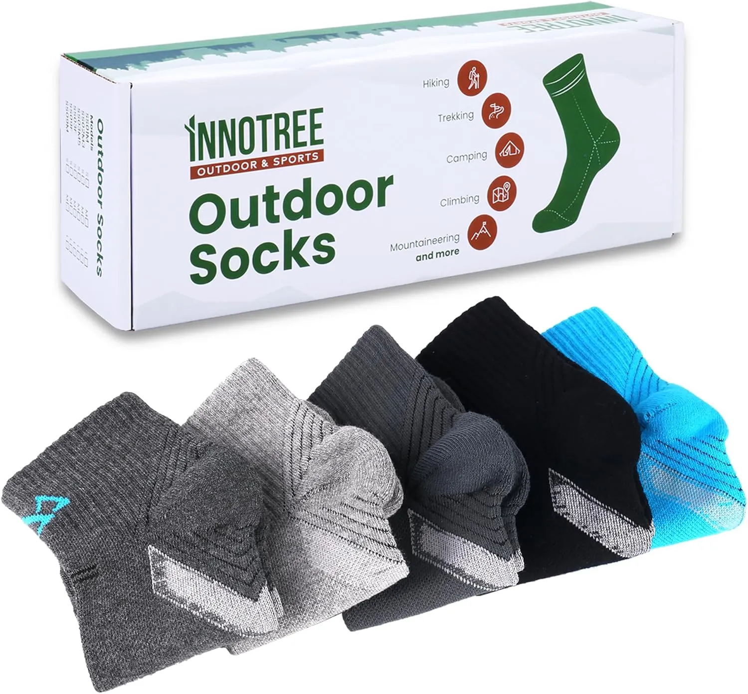 innotree 5 Pack Men's Cushioned Hiking Walking Running Socks,Moisture Wicking Multi Performance Quarter Crew Athletic Socks