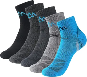 innotree 5 Pack Men's Cushioned Hiking Walking Running Socks,Moisture Wicking Multi Performance Quarter Crew Athletic Socks