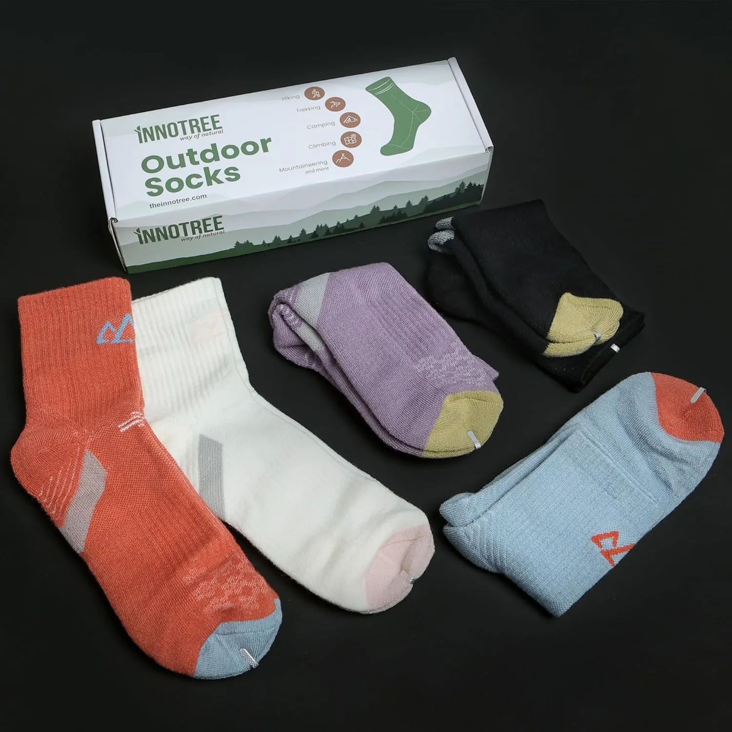 innotree Merino Wool Hiking Socks for Women Quarter Ankle Crew Thermal Cushion Moisture Wicking Socks,5 Pairs