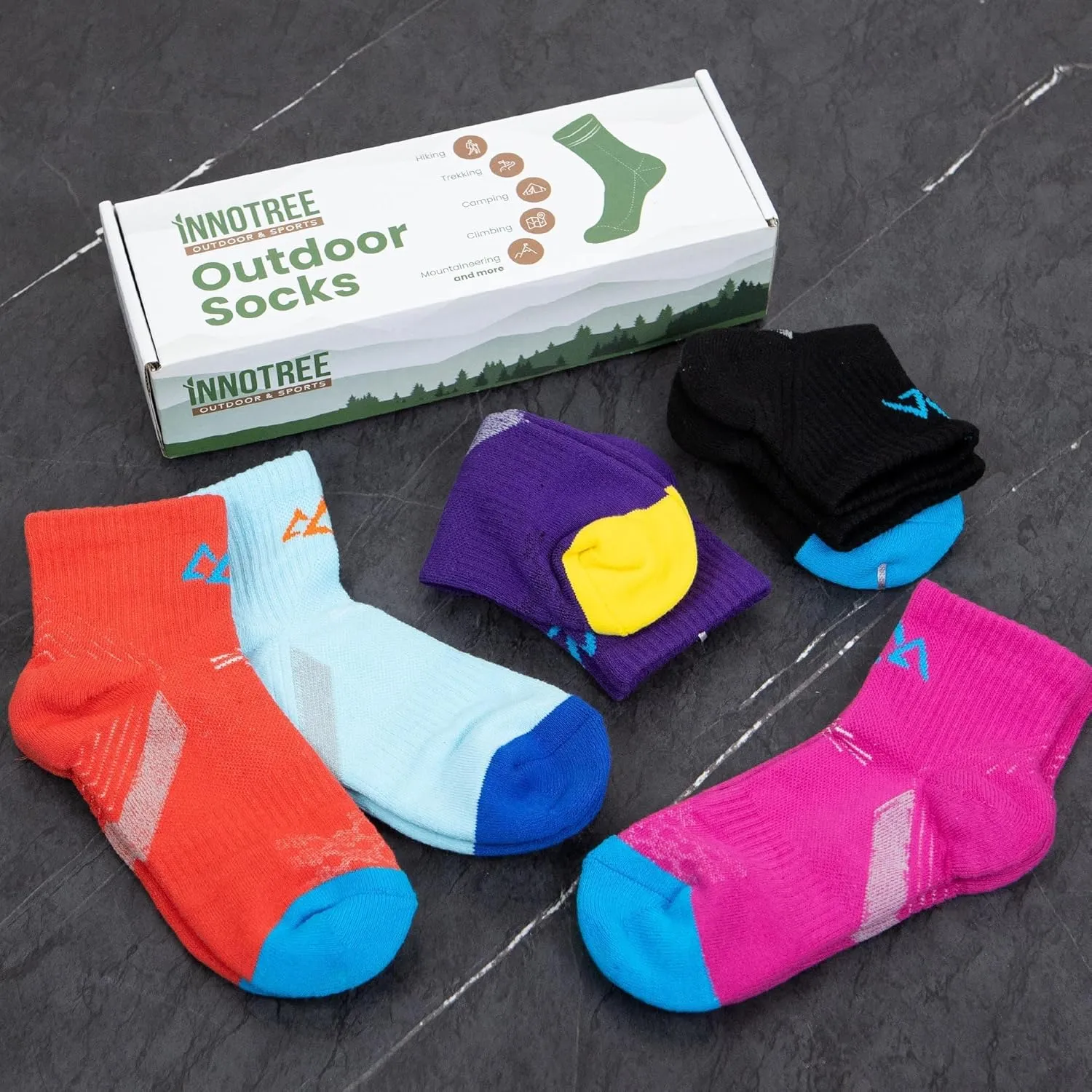 innotree Merino Wool Hiking Socks for Women Quarter Ankle Crew Thermal Cushion Moisture Wicking Socks,5 Pairs