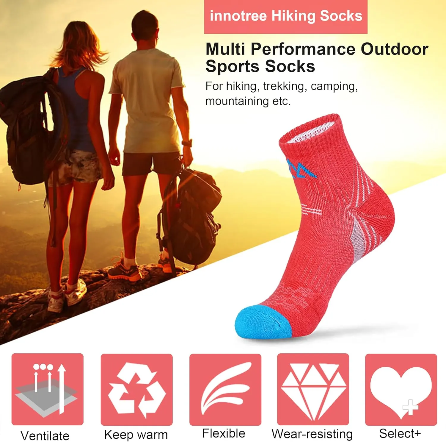 innotree Merino Wool Hiking Socks for Women Quarter Ankle Crew Thermal Cushion Moisture Wicking Socks,5 Pairs