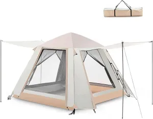Instant Camping Tent, Automatic Family Pop-Up Tent for 5-8 People, Double Layer Waterproof Windproof Sun Shade Shelter with Carry Bag – White