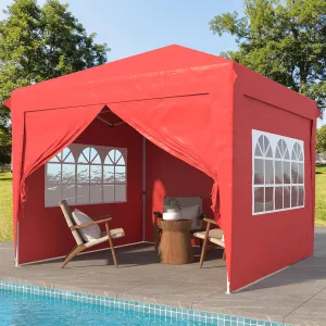 Instant Canopy 10x10 Pop Up Canopy Tent with 4 Sidewalls, Portable Shelter Enclosed Gazebo, Easy Set up Outdoor Sun Shade for Events, Parties and Camping Bonus 4 Ropes and 8 Stakes(Red)