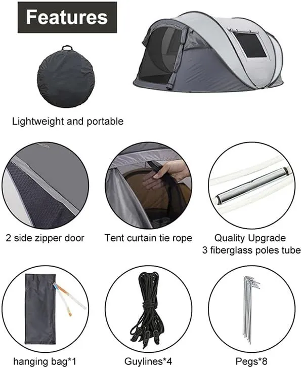 Instant Pop Up Camping Tent, 5-6 Person Tents,Automatic Set Up Tent in 3 Seconds,Waterproof Sunshade Family Tent,Portable Lightweight Dome Tent for Outdoor Camping,Hiking,Travel & Beach