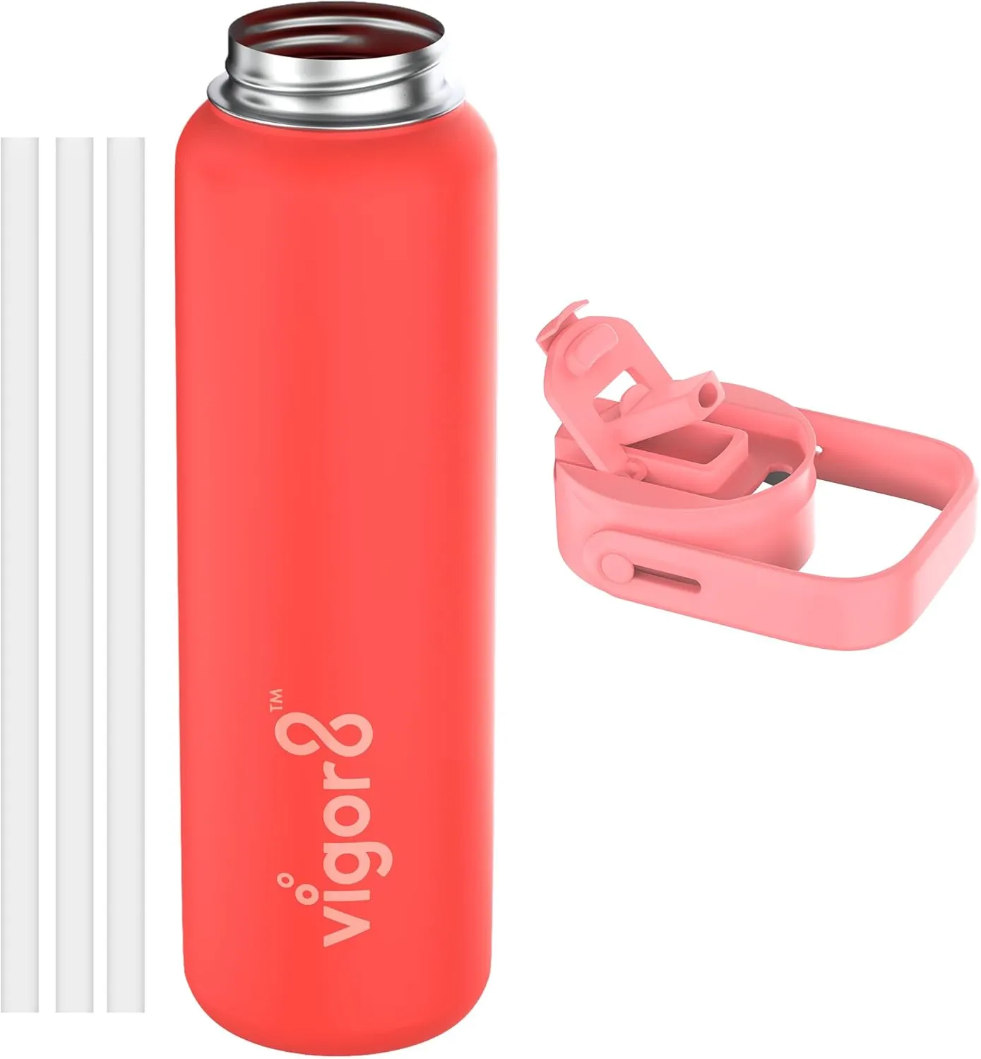 Insulated Stainless Steel Drink bottle with Straw and Wide Mouth | 2-in-1 Multi-function Lid | Thermal Water Flask with Double Wall Insulation | Travel, Camping & Hiking Water Bottle | 24oz