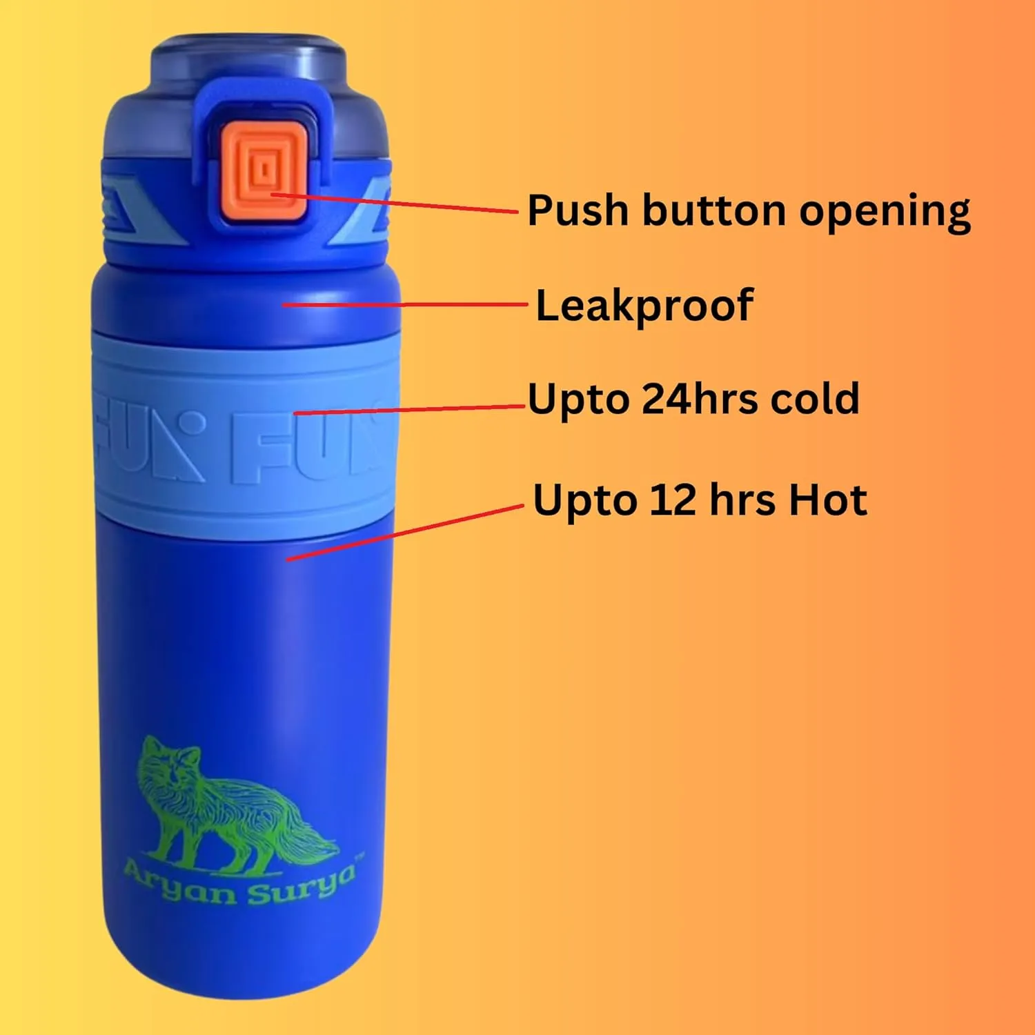 Insulated Stainless Steel Water Bottle with push-button lid with lock and Straw for Sports and Travel, BPA-Free Sports Water Bottle, 22 oz (Blue, 22 oz)