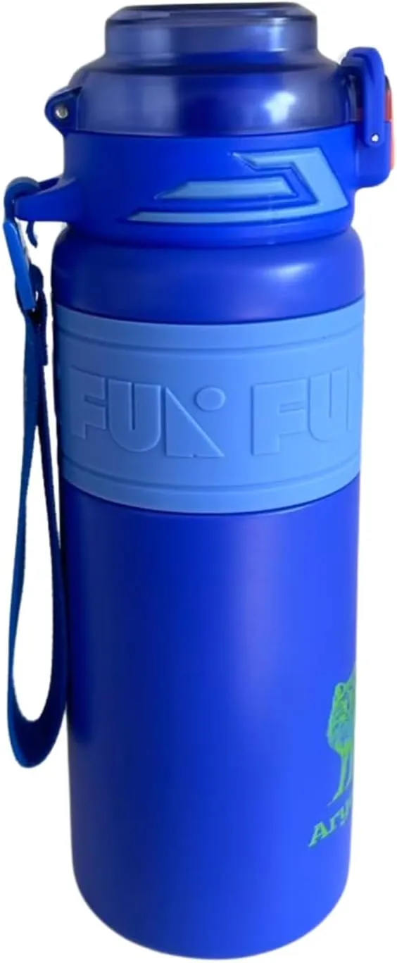 Insulated Stainless Steel Water Bottle with push-button lid with lock and Straw for Sports and Travel, BPA-Free Sports Water Bottle, 22 oz (Blue, 22 oz)
