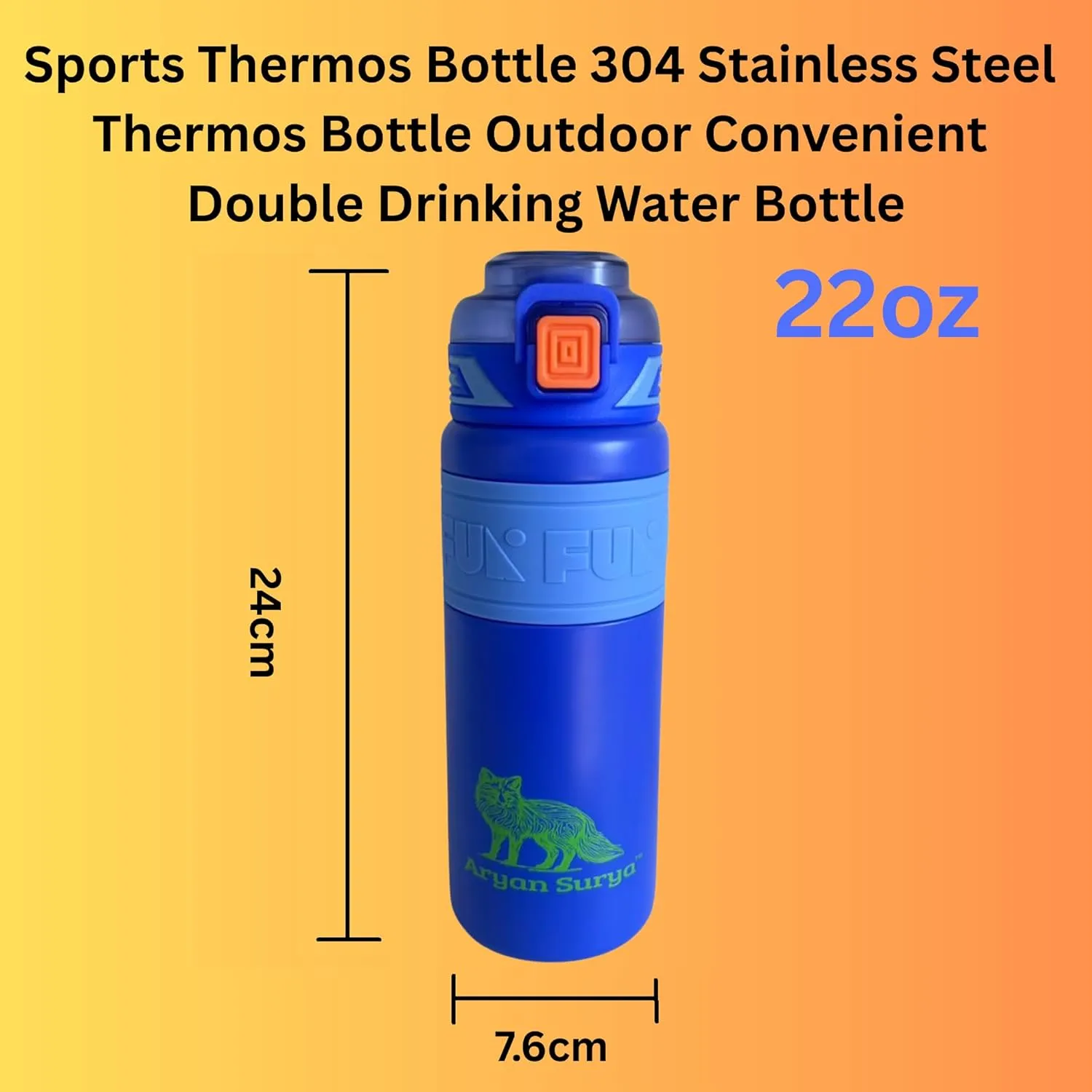 Insulated Stainless Steel Water Bottle with push-button lid with lock and Straw for Sports and Travel, BPA-Free Sports Water Bottle, 22 oz (Blue, 22 oz)