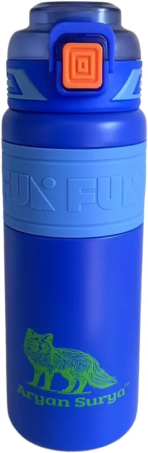 Insulated Stainless Steel Water Bottle with push-button lid with lock and Straw for Sports and Travel, BPA-Free Sports Water Bottle, 22 oz (Blue, 22 oz)