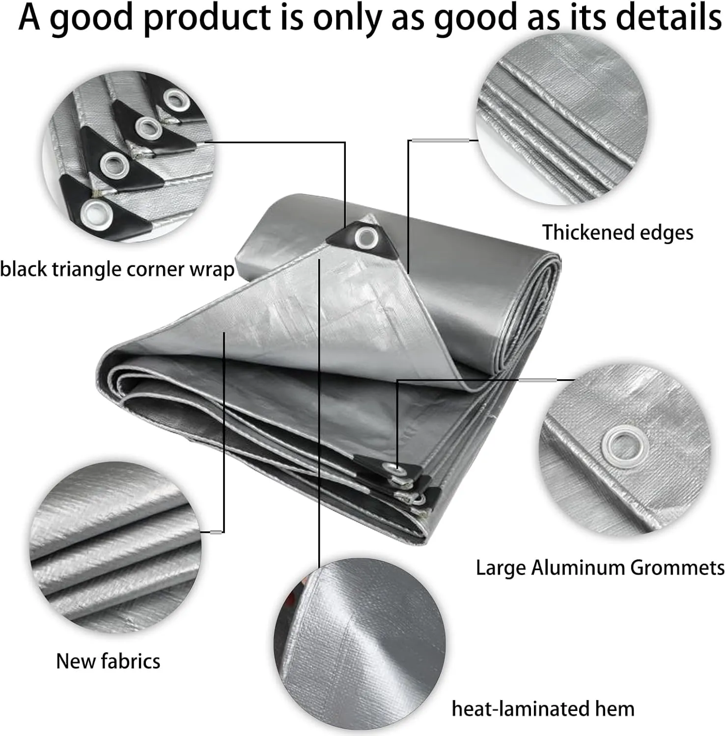 Insulated Tarp Car Tarp Waterproof Tarps for Outdoors Plastic Tarps Heavy Duty Waterproof Car Tarp Waterproof All Weather Silver 6 * 6M/19.68 * 19.68FT