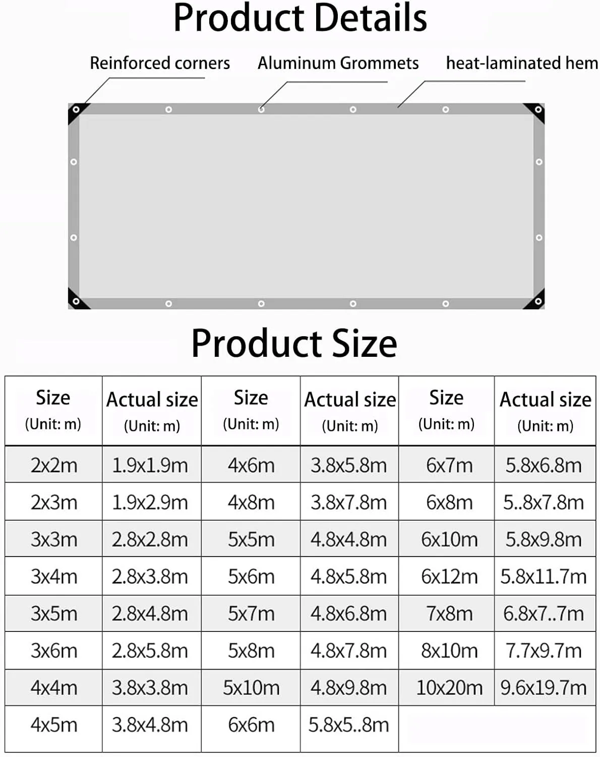 Insulated Tarp Car Tarp Waterproof Tarps for Outdoors Plastic Tarps Heavy Duty Waterproof Car Tarp Waterproof All Weather Silver 6 * 6M/19.68 * 19.68FT