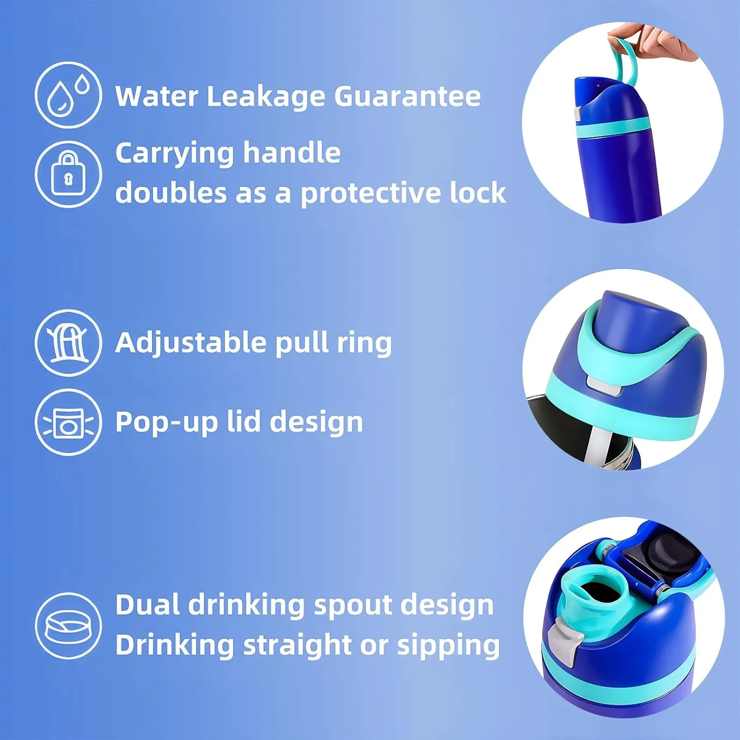 Insulated Water Bottle – Stainless Steel, Leakproof, 24H Cold & 12H Hot, Straw & Spout Lid, BPA-Free, Travel, Gym, Hiking, Sports Flask (Red, 24 Oz / 706ml)