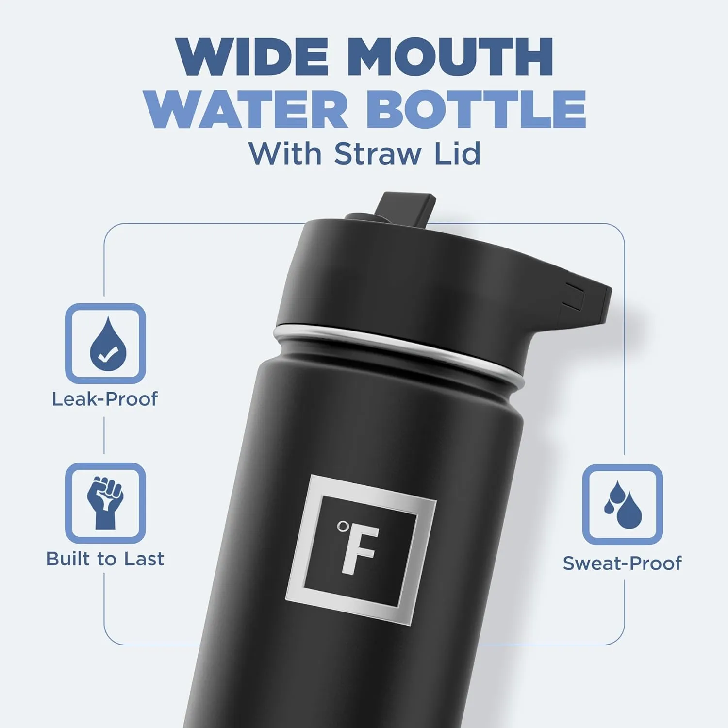 IRON °FLASK Camping & Hiking Hydration Flask with 3 Lids - Stainless Steel, Double Walled & Vacuum Insulated Water Bottle - Leak Proof & BPA Free (Black Speckle, Straw - 22 oz)