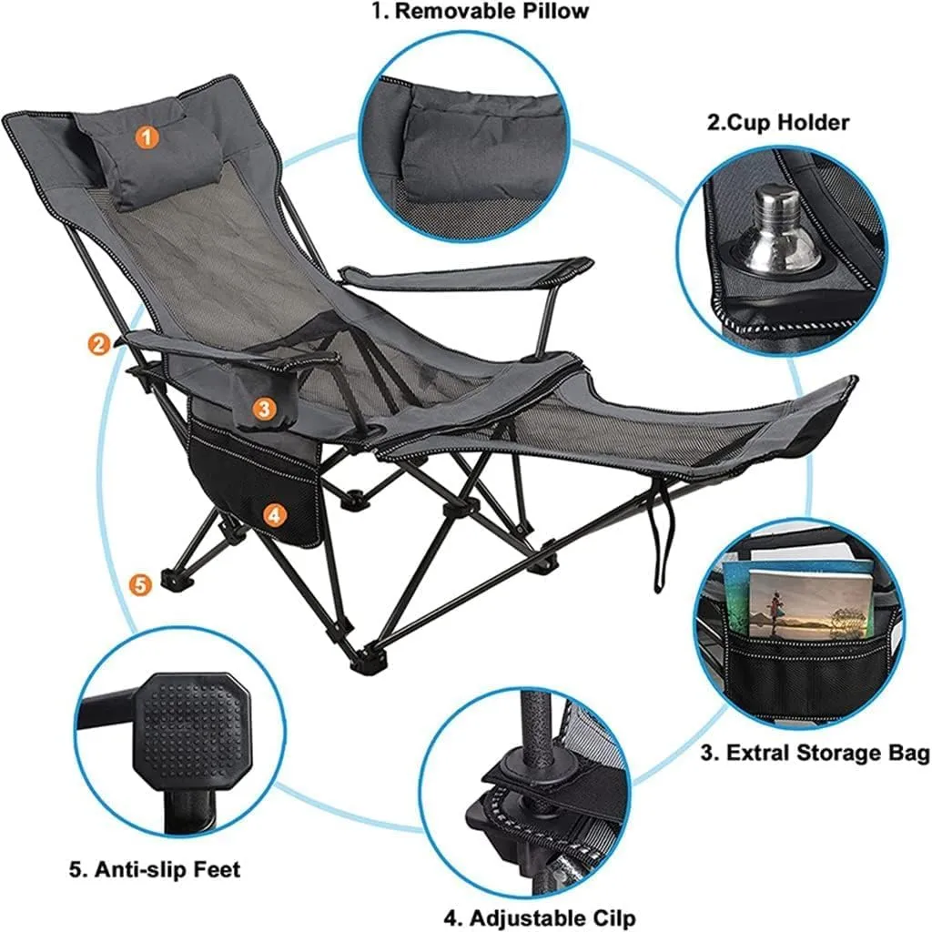 IRYZE Outdoor Chair Folding Camping Chair Folding Recliner Chair Camping Folding Chair Beach Sun Patio Chaise Lounge Chair Pool Lawn Lounger Camping Chair Foldable Chair (Color : Grey)